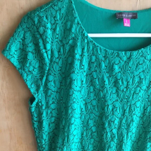 Vince Camuto Green Lace Cap Sleeve Peplum Top - Picture 6 of 10